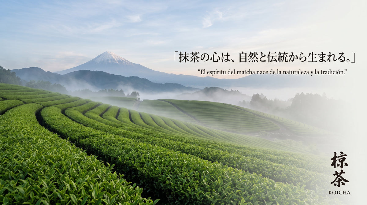 Agricultor recogiendo hojas de té en un campo de matcha